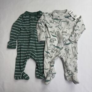 Carter's 2-Way Zipper Sleeper Set of 2 Dinosaurs Green Light Gray Size 3 Months